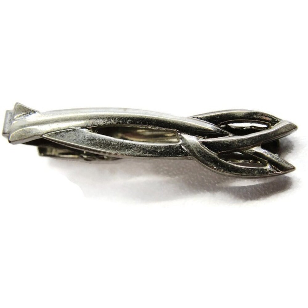 1 1/2" Couple/Father Knot Lock Vintage Neck Tie Clip Silver Tone Love Promise